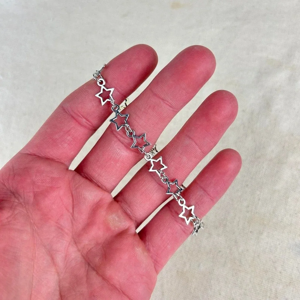 Vintage style stainless steel silver star chain bracelet cyber grunge punk